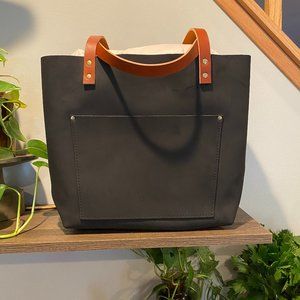 🖤 Portland Leather Goods - Large Leather Tote Bag in Shadow Black w/ Tandles 🖤